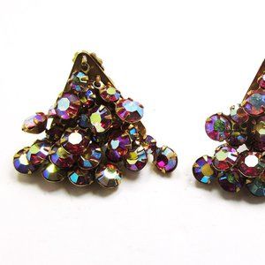 Unique Vintage 1950s Pink Aurora Borealis Rhinestone Earrings